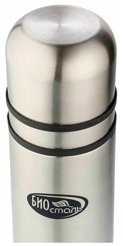Термос Биосталь с узкой горловиной и пробкой с кнопкой, 2 чашки, 0,75 л